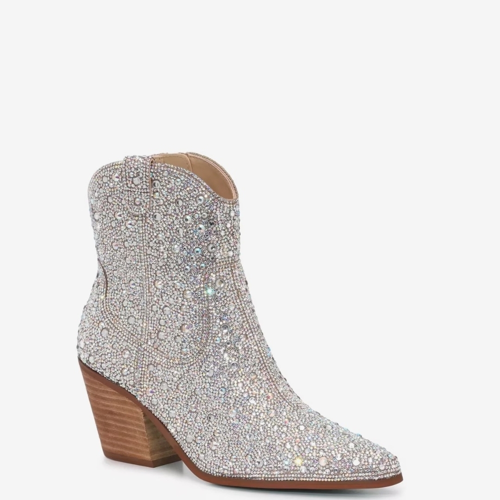 Silver Rhinestone Ankle Boots
